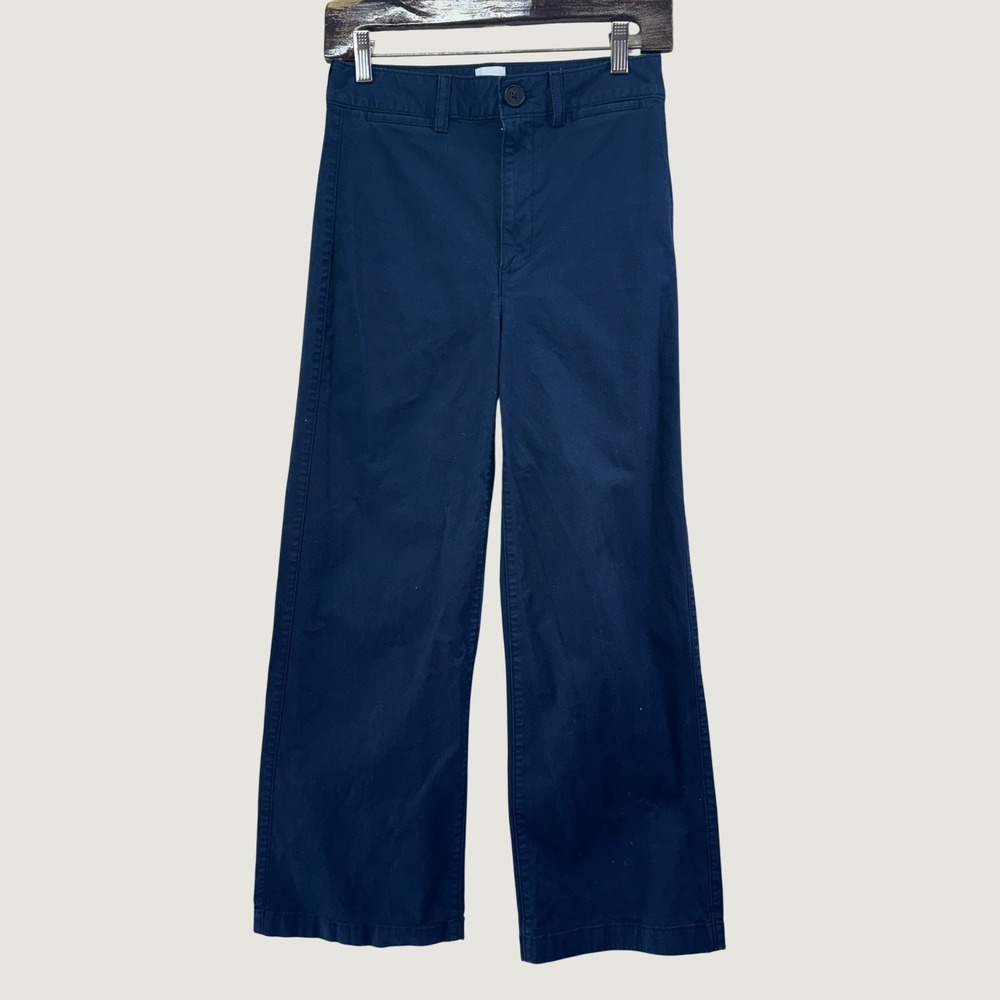Gap High Rise Stride Ankle Pants 2 Navy Blue Wide Leg Minimalist Chino